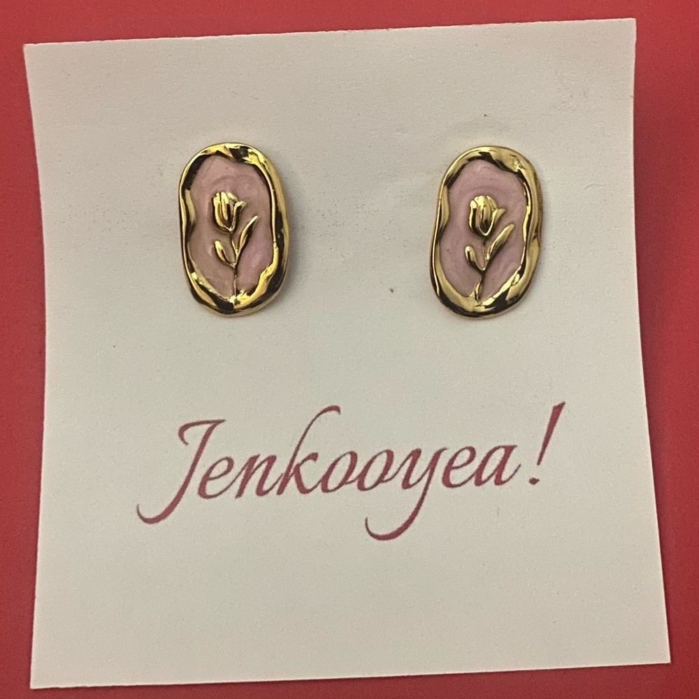 Gold and Pink Floral Earrings